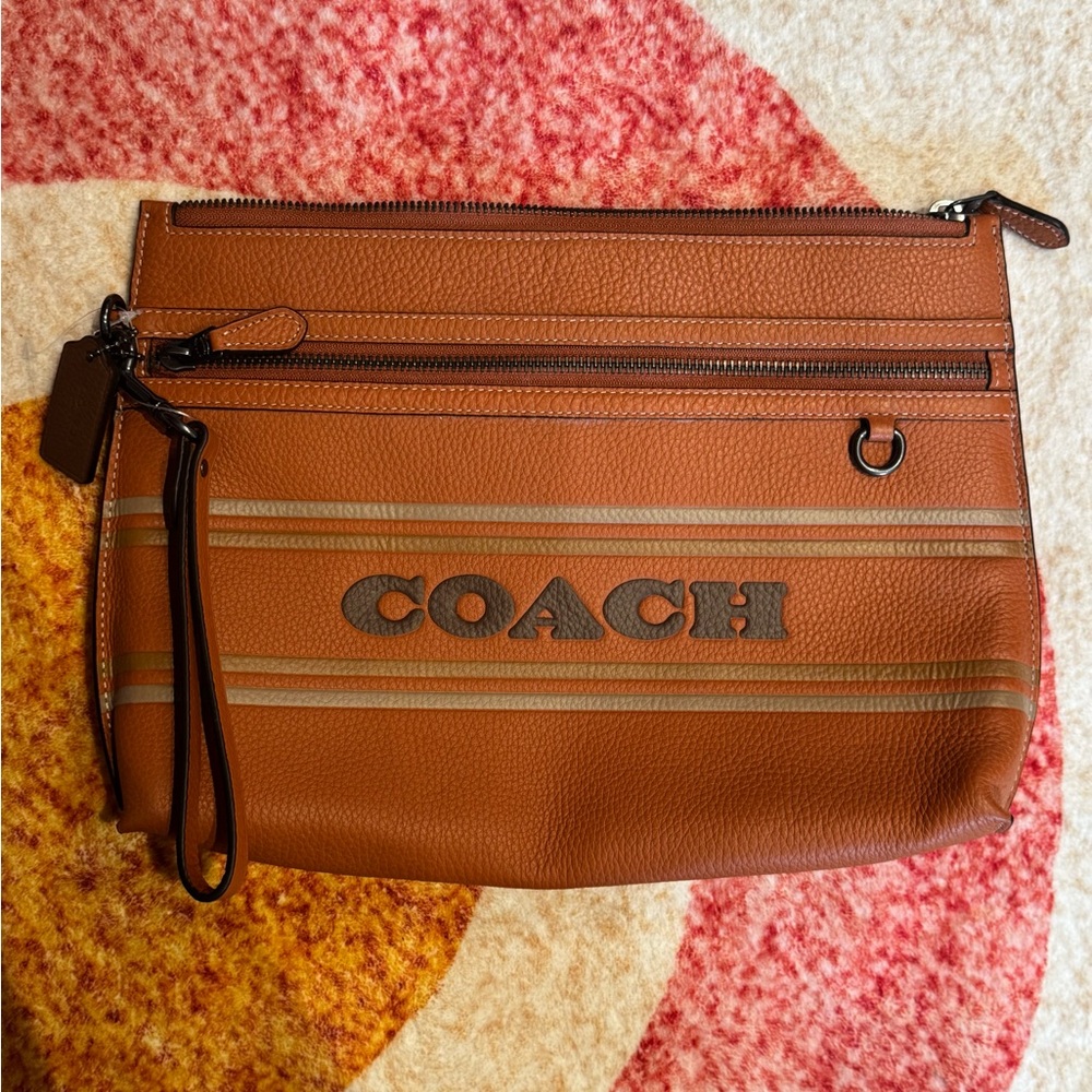 Coach Orange Brown Belt Bag with Polished Leather and Tassel Detail